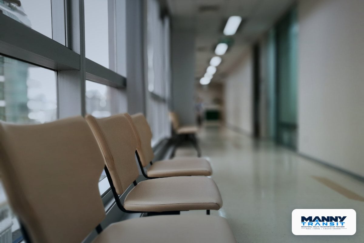Calm, bright waiting area inside a care facility